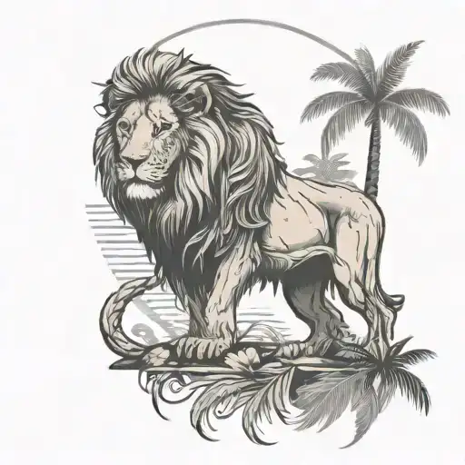 Wounded Lion With Palm Tree