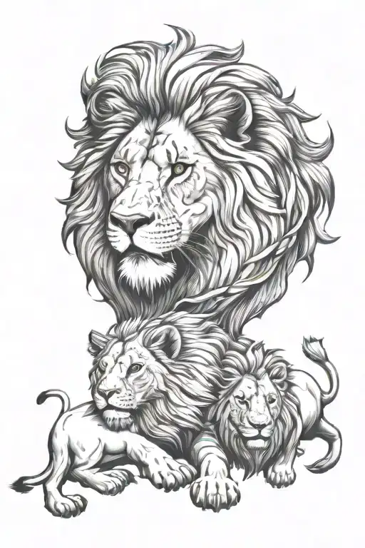 Lion With 2 Welps