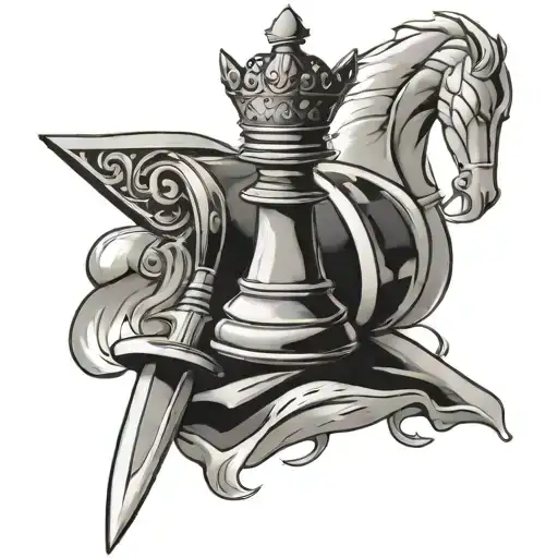 A Piece Of A King In Chess And A Sword Behind The Piece