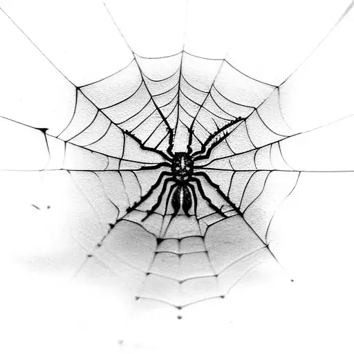 Spider Web With Spider Coming Down