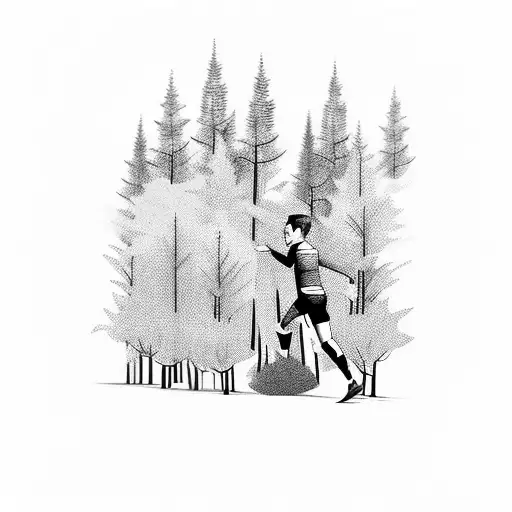 Boy Running Throgh A Forest
