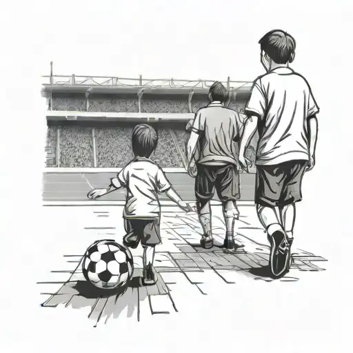 Child Holding Dads Hand Outisde Soccer Stadium