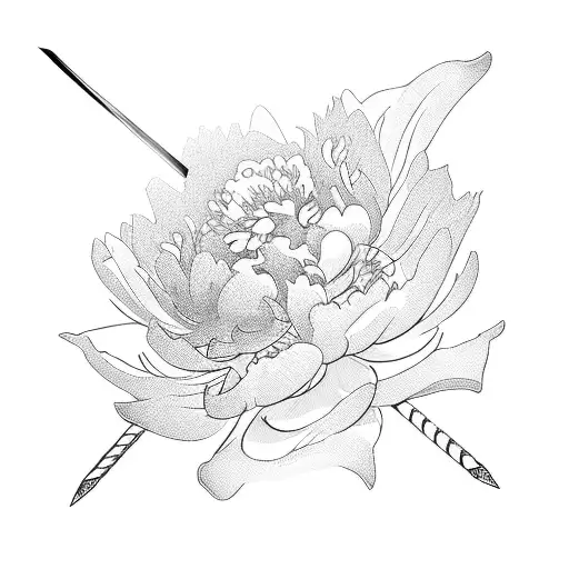 Samurai Temple Sword Peony Lotus Shoulder