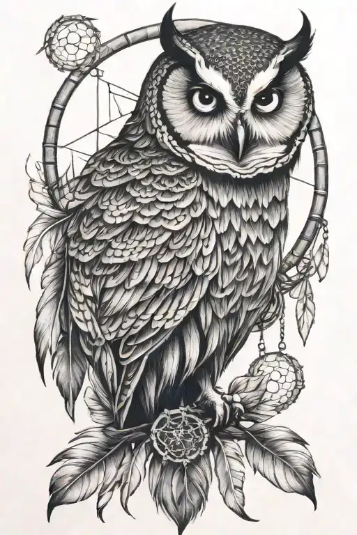 An Owl And A Dream Catcher Entangled