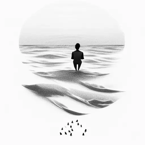 A Silhouette Of A Person Watching The Sunrise On A Tropical Beach