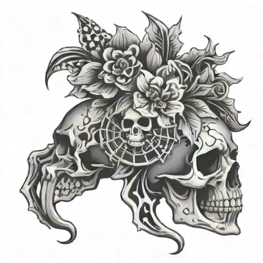 Flowers Spider Skull Bones
