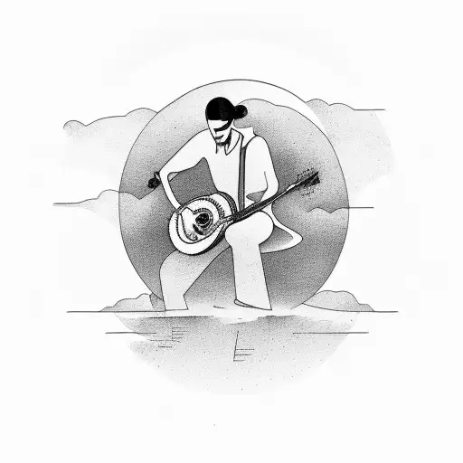 A Haunting Silhouette Of A Musician Playing A Guitar Under A Blood-red Moon