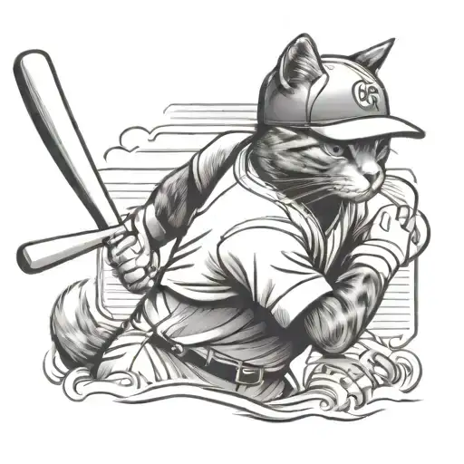 Cat Baseball Player At Bat