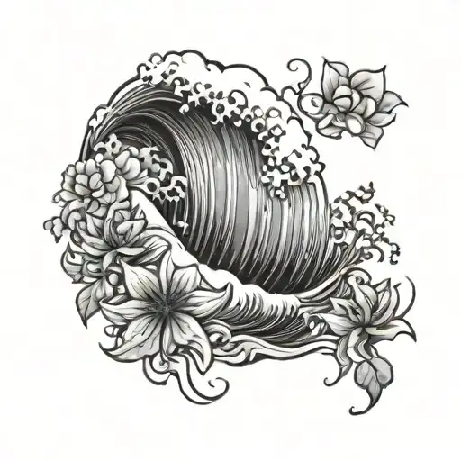 Ocean Wave And Flowers