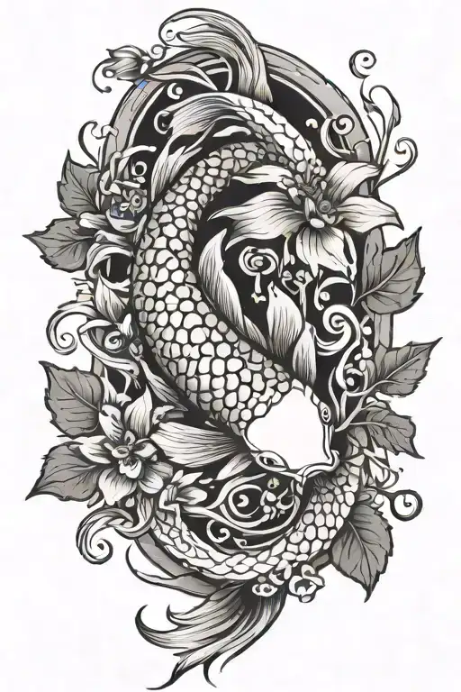 Koi Fish With Vines And A Flower