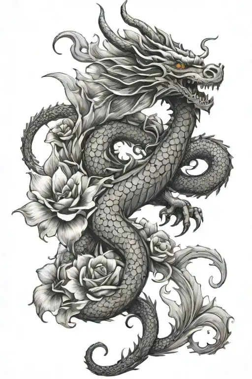 Dragon In Flowers Blooming