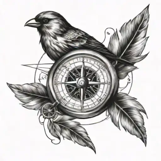 Compass Feather Arrow Nature Bird Old Map
