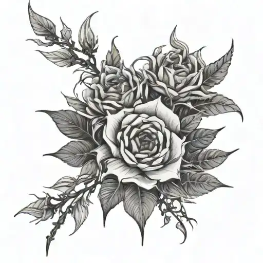 Black Flower And Plants With Long Thorns Wrapped