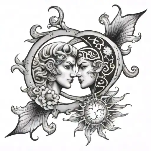 Gemini Symbol Incorporating Sun And Moon