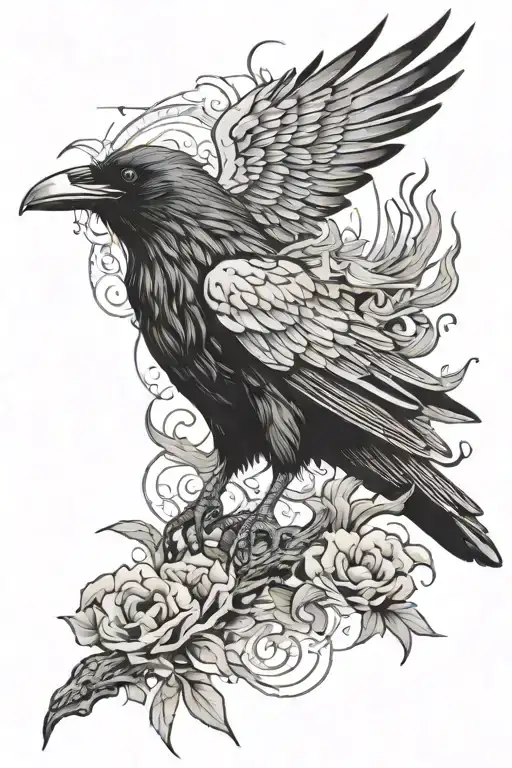 Raven Rising From The Ashes Symbolizing Rebirth