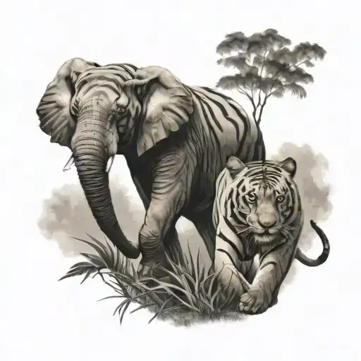Elephant And Tiger