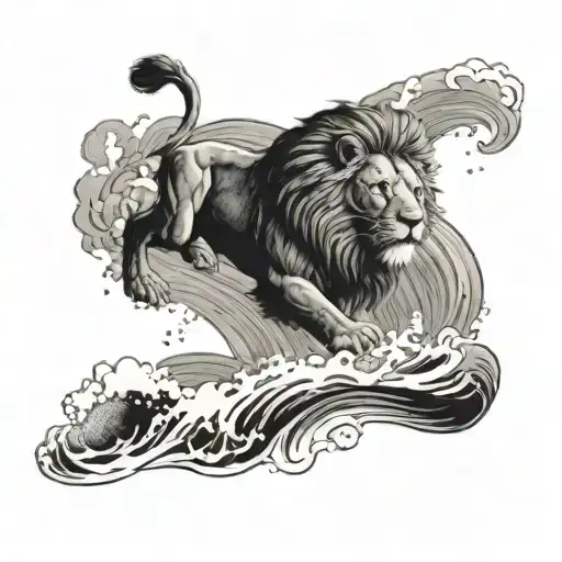 A Lion Surfing A Wave With A Bible Verse Incorporated Into The Design