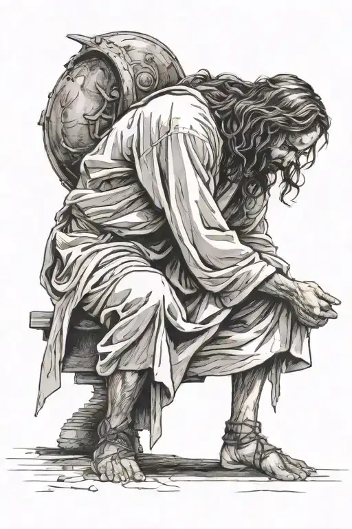 Jesus Crouched Down Drawing With His Finger On The Ground