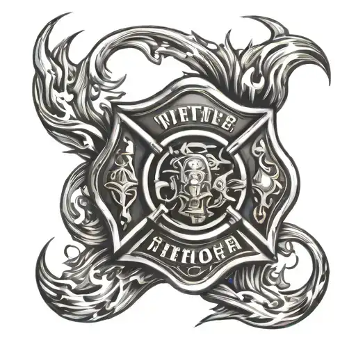 A Firefighter Emblem Intertwined With Flames And Water