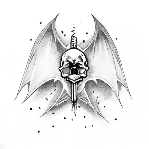 Skull Bat With Wings And A Guitar