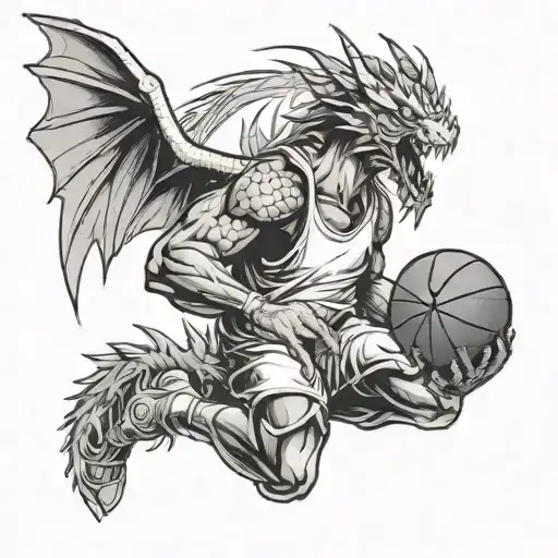A Basketball Player With Wings Of A Dragon Dunking A Ball