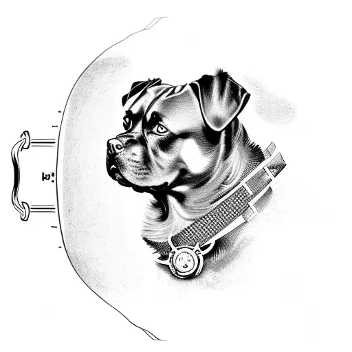 A Rottweiler Sitting In Front Of A Compass And Map