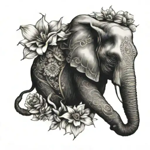 Birth Flowers Incorporated Into A Detailed Elephant