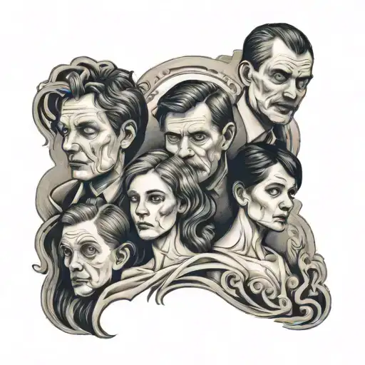 A Hauntingly Beautiful Tattoo Of A Family Portrait With Each Member Depicted As A Ghostly Figure