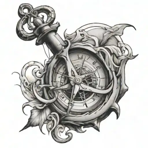 Anchor Combind With Compass In The Style Of The Painting The Persistence Of Memory By Salvador Dali