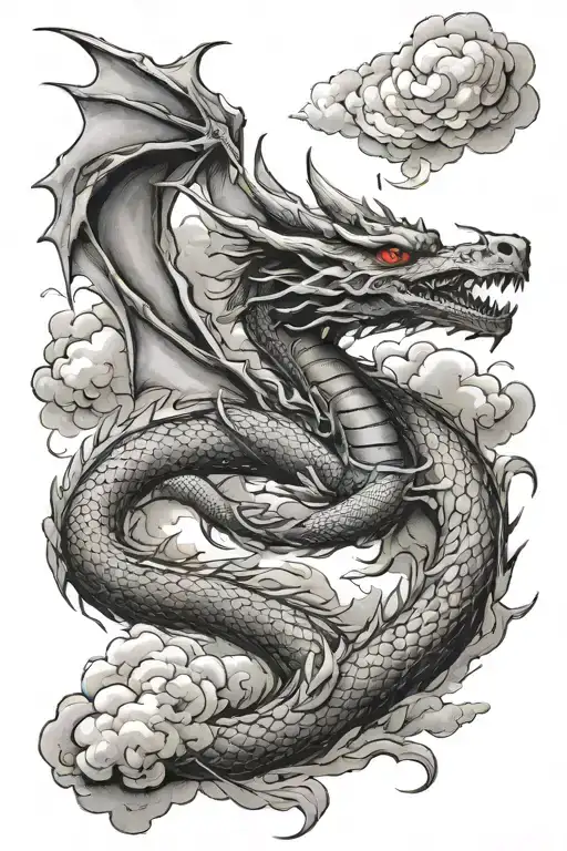 Dragon Flying Looking Up At Clouds