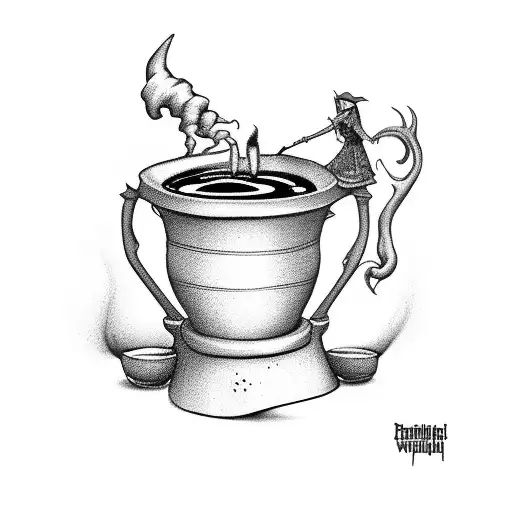 An Intricate Witch's Cauldron Brewing Coffee Instead Of Potions