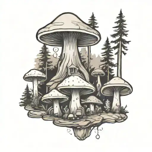 A Mushroom Forest With Hidden Camping Tents