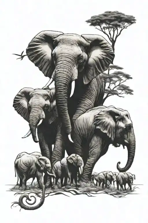 Elephant Herd Sleeve Tattoo Design