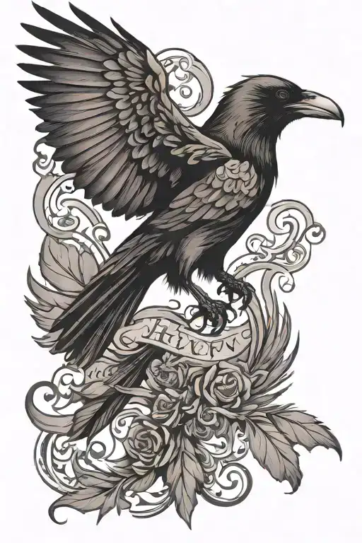 Raven Nevermore Script With A Raven Flying
