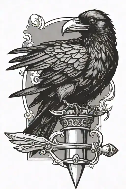 Crow Sitting Atop A Dagger