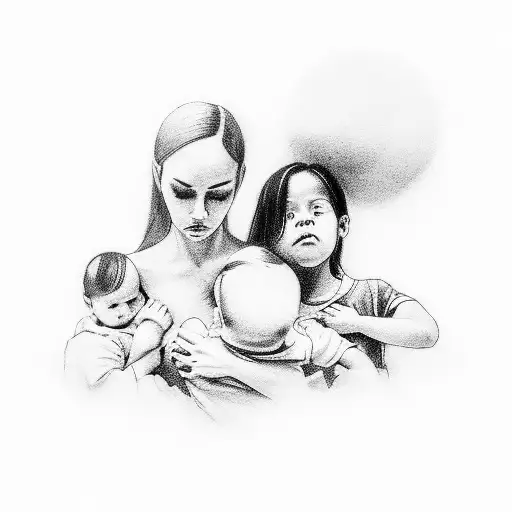 Abstract Depiction Of A Mother And Her Children