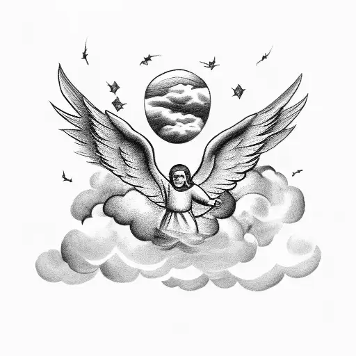 Bible With Angels And Clouds And Doves