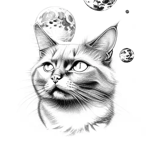 Long Hair Black Cat On Moon Felix