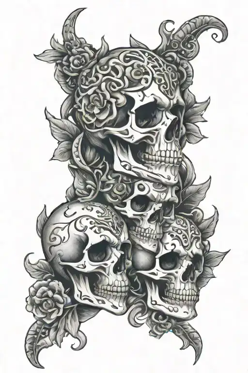 On The Same Design Make More Space Between The Skulls And Ad Mor Expression To Each Skulls Face