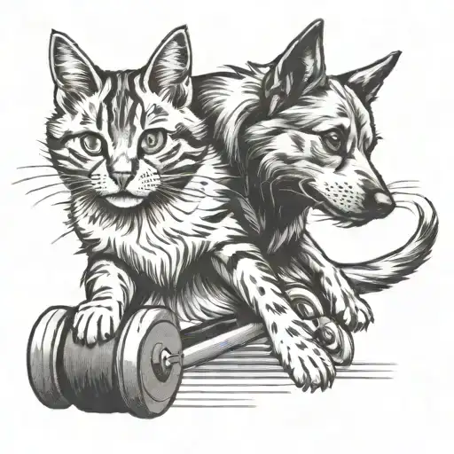 A Tattoo Of A Cat And Dog Playing Together In A Gym Setting
