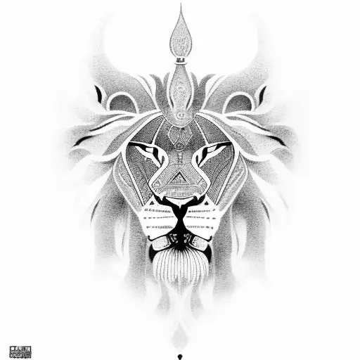 Intricate Black-grey Tattoo Of An Assyrian Lion Hunt