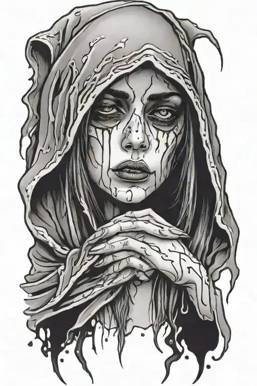 Sad Girl Reaper Crying Ink From Her Eyes