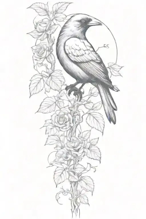 Black Rose Raven Perched On Vines Wrapping