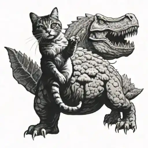 A Cat And Dinosaur Playing Together In A Colorado Landscape