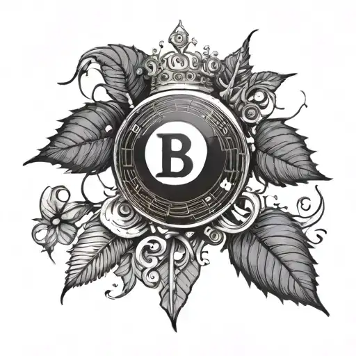 An 8-Ball Made Out Of Binary Code With A Bitcoin Symbol On Top With A Roman Leaf Crown Mixed In