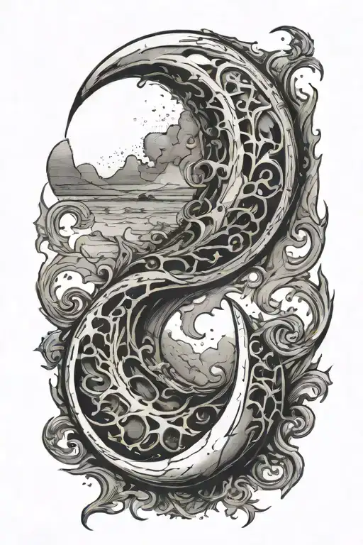 Design Depicting A Crescent Moon With Battle Scars Or Marks