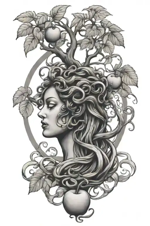 Medusa Standing Next To An Apple Tree
