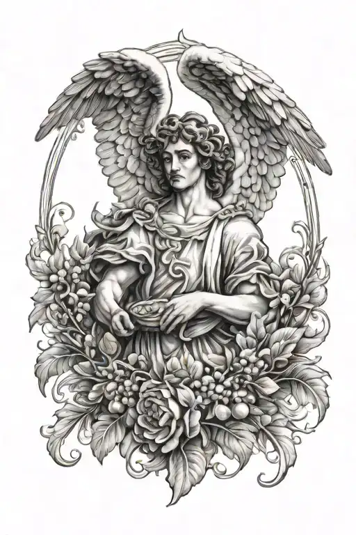 Baroque Male Angel Holding An Olive Wreath Made Entirely