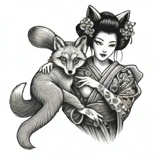 A Sexy Geisha Holding A Fox Mask In Her Hand