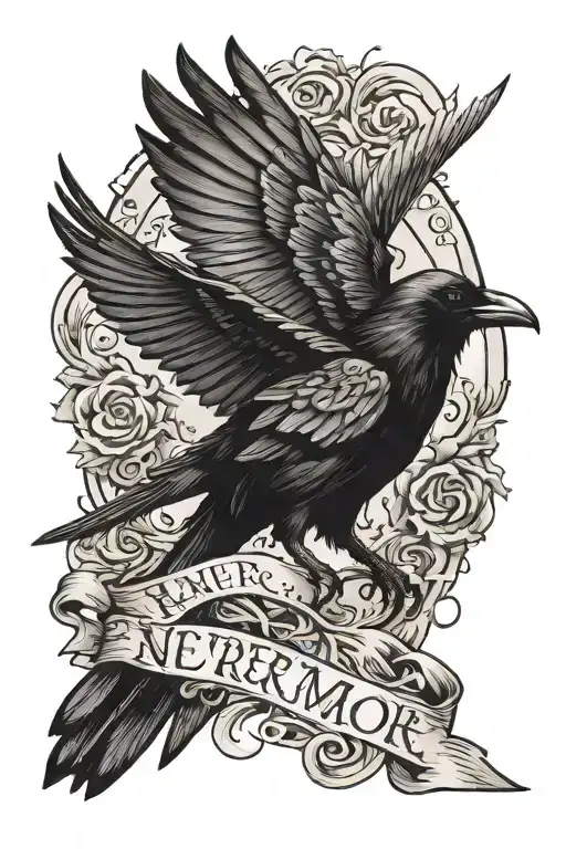Raven Nevermore Script With A Raven Flying